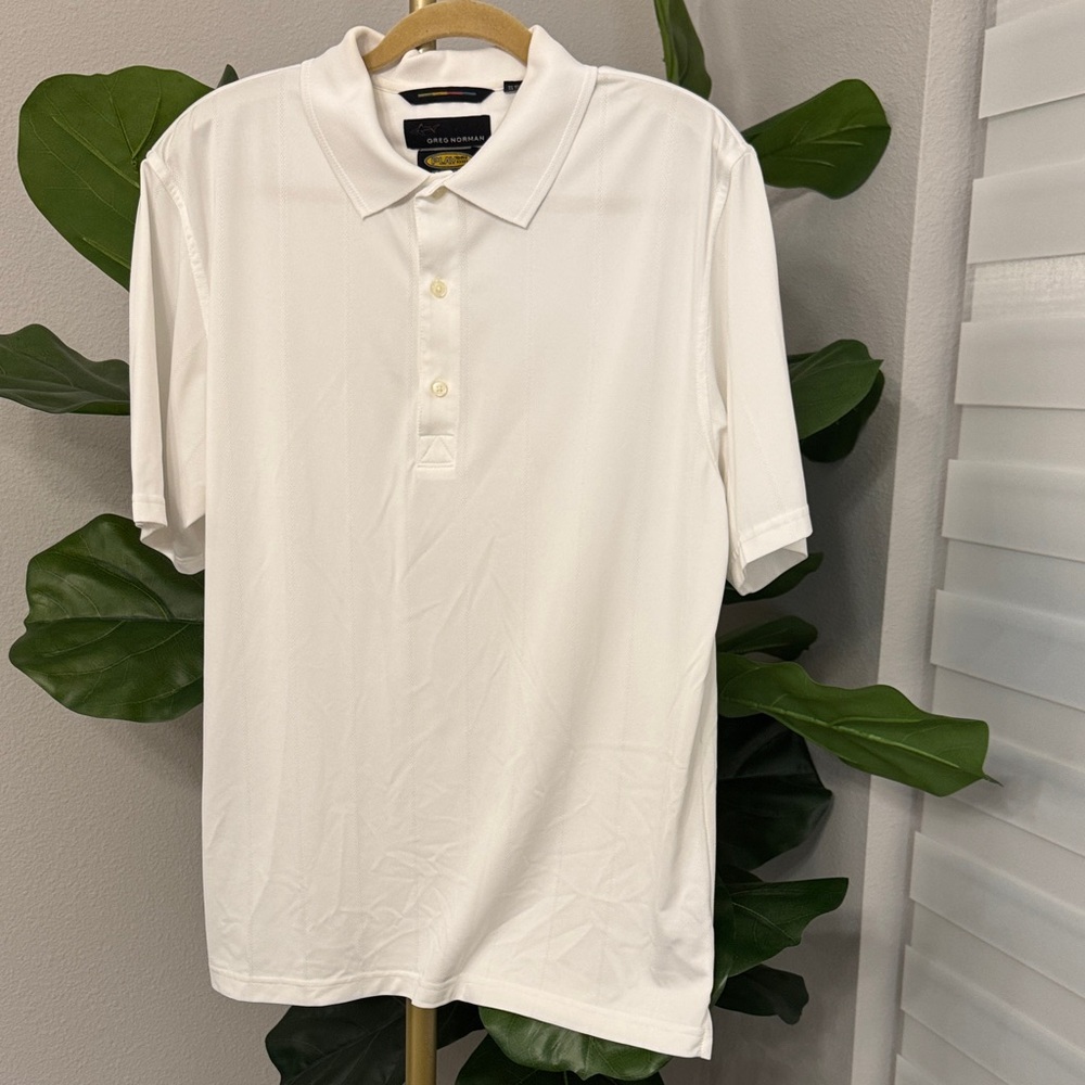 Greg Norman Play Dry White 3 Button Polo Golf Shirt Men's Medium
